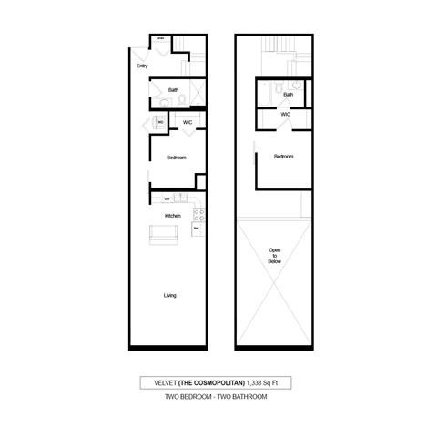 Floor plan for 2 beds, 2 baths, 1338 sqft